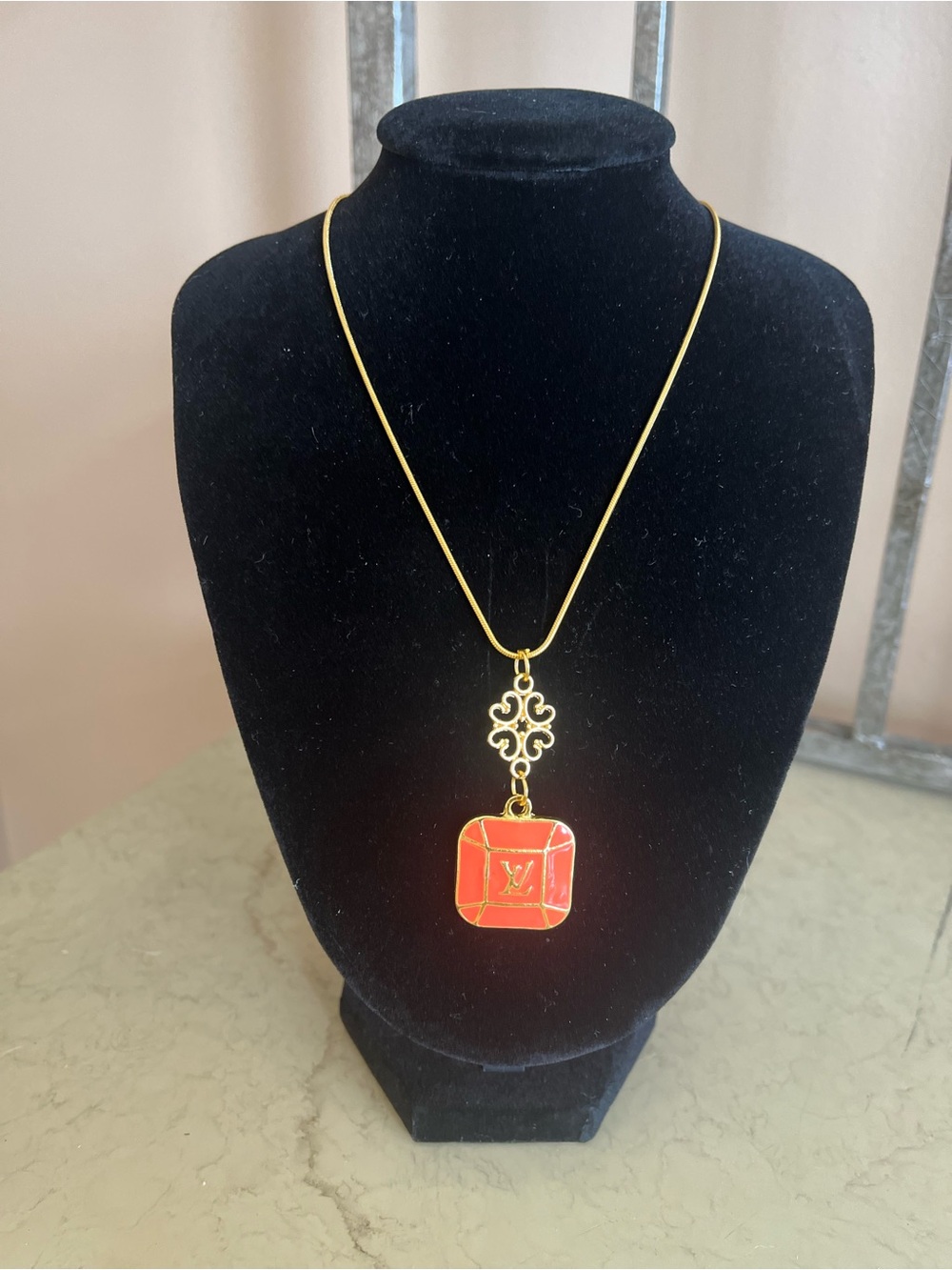 Louis Vuitton Gold Chain Necklace with Coral 🪸 Pendant 20” chain